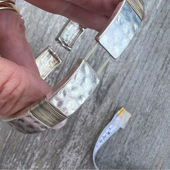 Silver Gold Tone Stretch Hammered Textured Bracelet - Picture 8 of 11